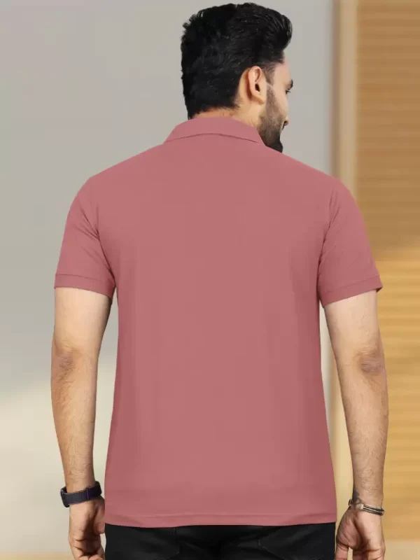 Men Solid Polo Neck Polyester Pink T-Shirt - Image 3