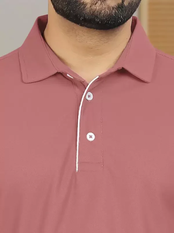 Men Solid Polo Neck Polyester Pink T-Shirt - Image 4