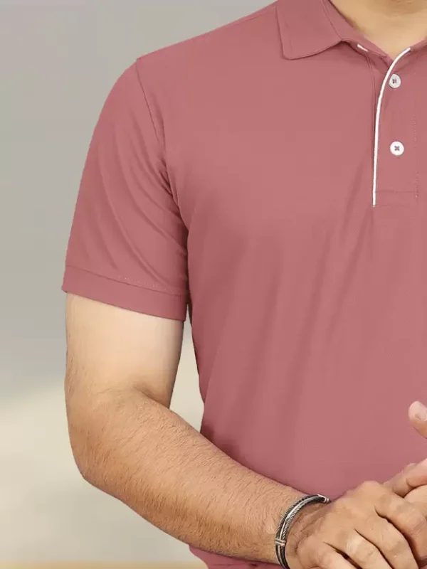 Men Solid Polo Neck Polyester Pink T-Shirt - Image 5