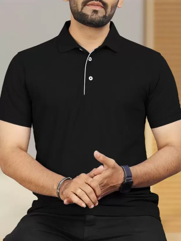 Men Solid Polo Neck Polyester Pink T-Shirt - Image 6