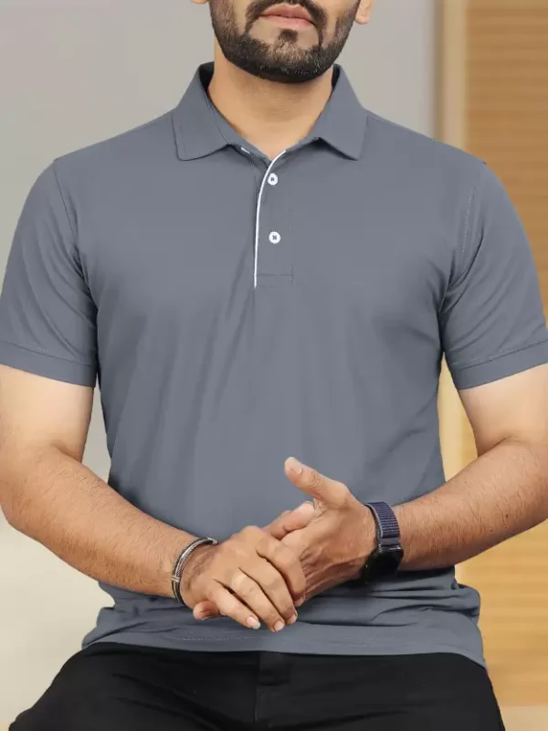 Men Solid Polo Neck Polyester Pink T-Shirt - Image 7