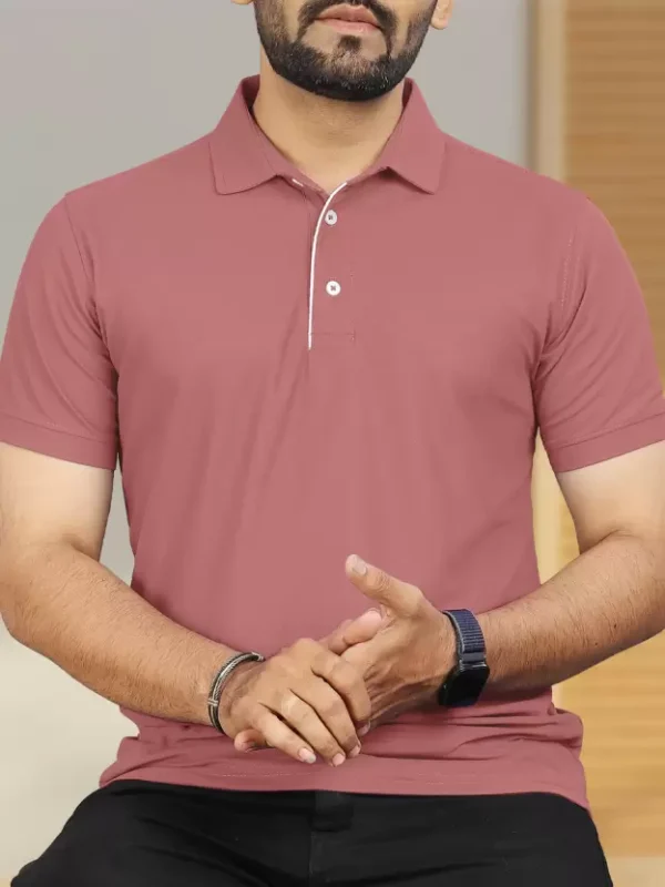 Men Solid Polo Neck Polyester Pink T-Shirt