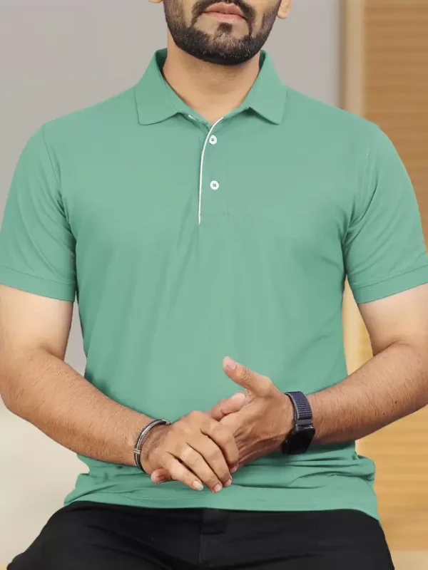 Men Solid Polo Neck Polyester Pink T-Shirt - Image 8