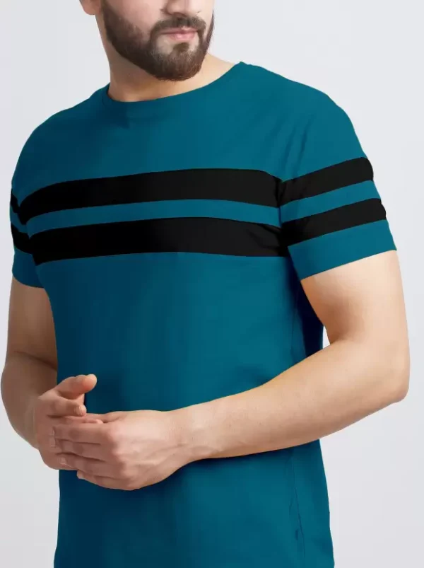 Men Striped Round Neck Cotton Blend  Half T-Shirt - Image 3