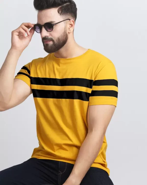 Men Striped Round Neck Cotton Blend  Half T-Shirt - Image 4
